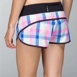 Lululemon Run: Speed Short *2-way Stretch Pop Plaid Reflective Multi Black sz 8